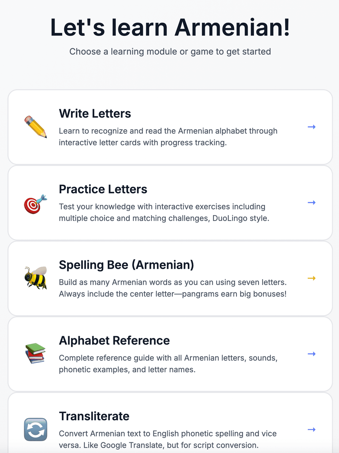 Armennian Learning App